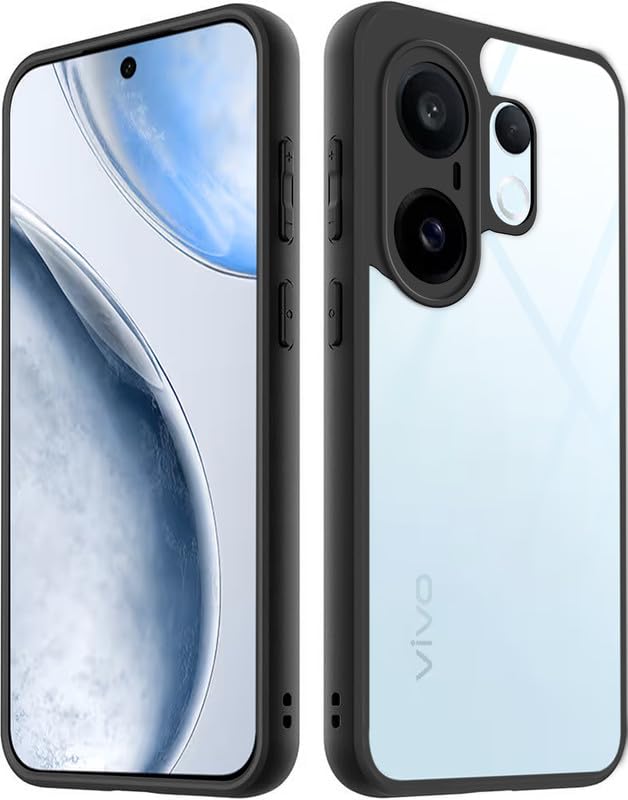Image of Mr. Case Back Cover for Vivo X200 FE 5G | Shockproof Transparent Hard Back with Black Bumper | 360 Protection | PC & TPU Durable Case | Anti-Slip Grip & Camera Protection - Black