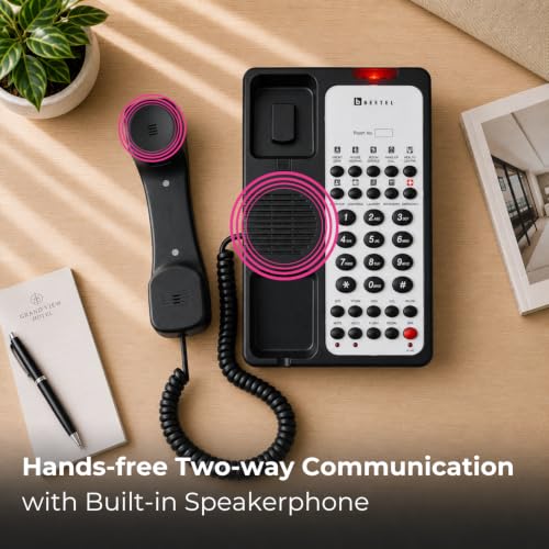 Image of Beetel H95 Hotel Landline Phone,Two way Speaker phone,In use,Ringer & Hold LED,10 Programmable Guest Keys and Flash timing,SOS Function,Hearing Aid Function,Desktop /Wall Mountable,8 Speed Dial (Black)