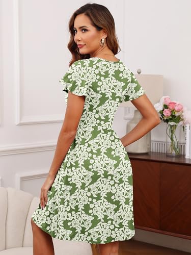Image of Heymoments Women's Ruffle Sleeve V Neck Swing Sundress Summer Casual A-Line Midi Dress with Pockets S-2XL