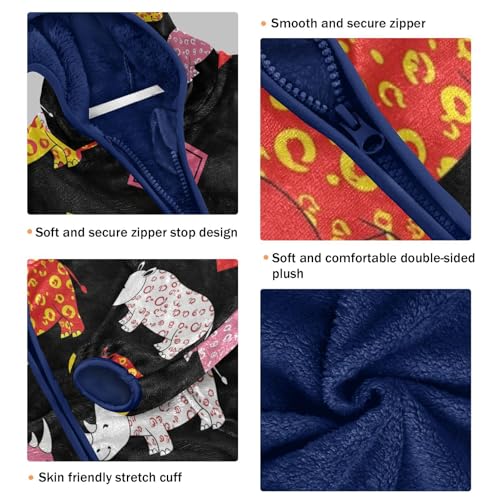 Colorful Rhinos on Black Toddler Fleece Jacket Girl Boys Hooded Fleece Jacket Coat Warm Outwear Zip-up 3-10T3
