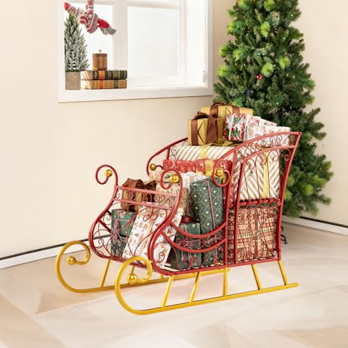 SOARS Deko Schlitten aus Metall, Weihnachtsschlitten mit Sitz &...