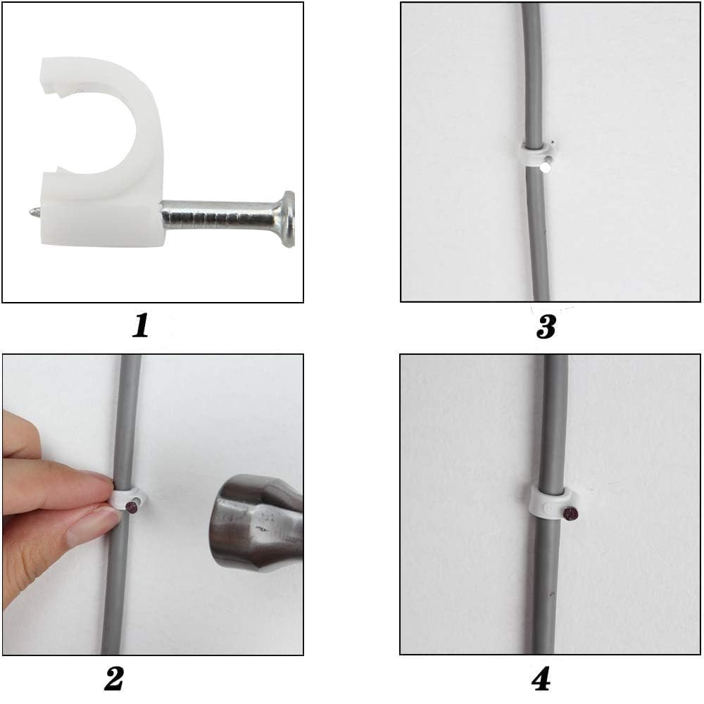 CCBORN 200 Pack Nail In Cable Clips Cable Management Ethernet Cable Nails Tacks Clips 7mm for RG6 Cat6 Cable - White 4