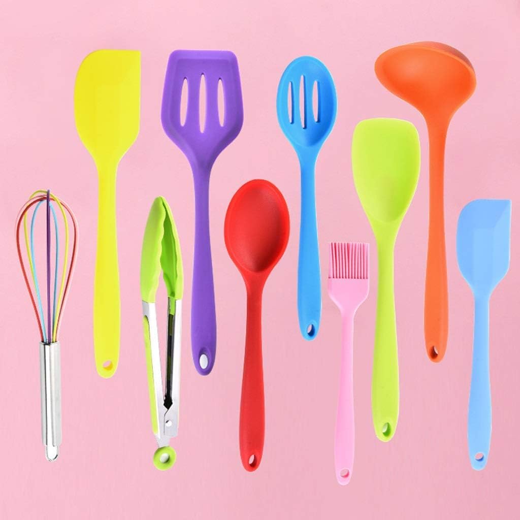 Kochutensilien, Bunte Regenbogen-Küchenutensilien, 10-teiliges Kochutensilien-Set, antihaftbeschichtetes, hitzebeständiges Silikon, Kochgeschirr mit Edelstahlgriff Co