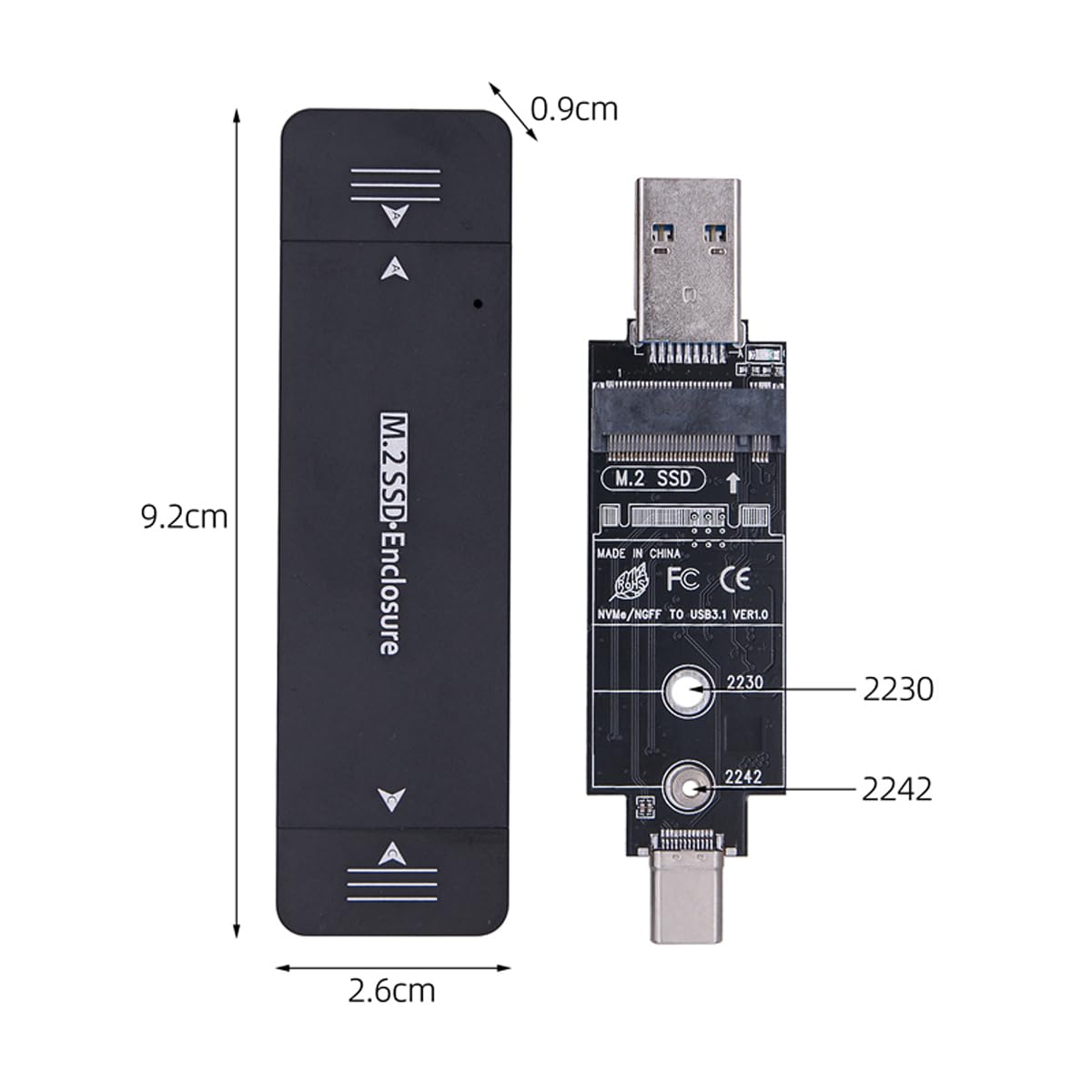 Obudowa PCBA 10 Gb/s z adapterem USB 3.0 Type-C na NVMe M-Key M.2 SATA SSD, 2242/2230 mm, chipset RTL9210B