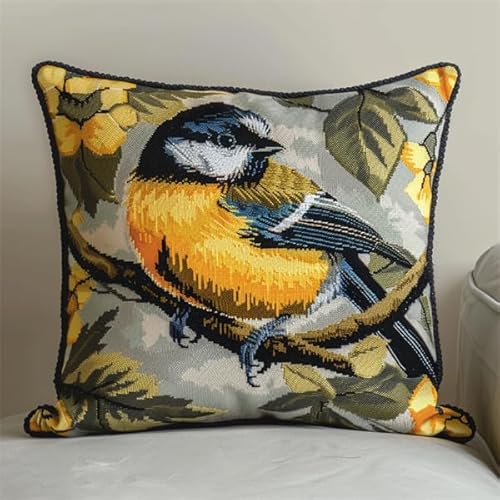 Kitquiver Latch Hook Cushion Kits for Adults Bird Latch Hook Pillow Kits for Adults 43X43cm with Preprinted Pattern Needlework Embroidery Set DIY Handmade Crochet Craft Kit for Sofa Home Decor