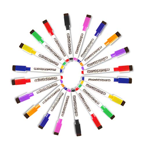 aeioubaby.com 20 Magnetische Whiteboard-Marker mit integriertem Löscher| Spezielle Trockenlöschung | Set Ideale Packung für Zuhause, Schule und Büro