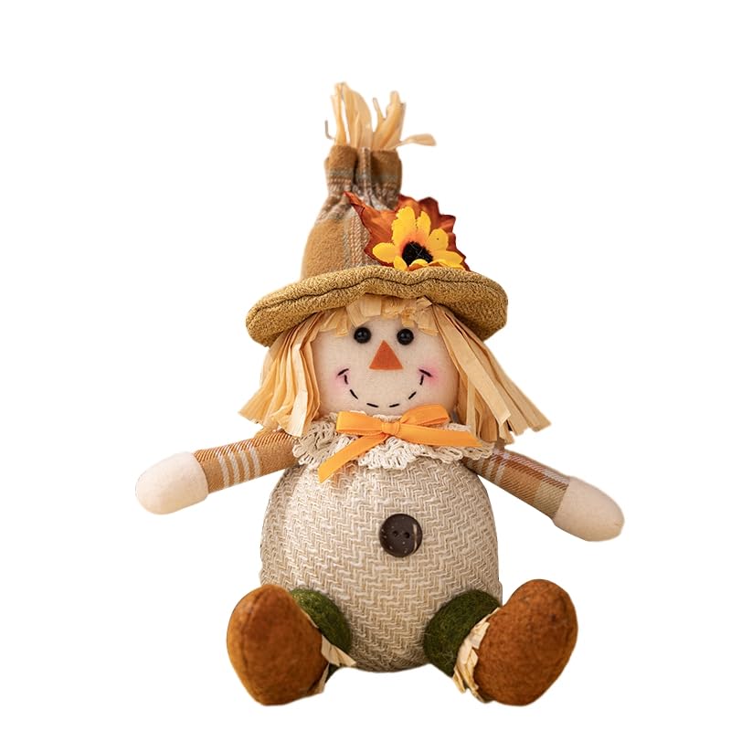 Zcargel Harvest Season Scarecrow Doll - Handmade Sitting Boy and Girl With Sunflower Top Hat - Fabric Autumn Harvest Home and Room Table Ornaments