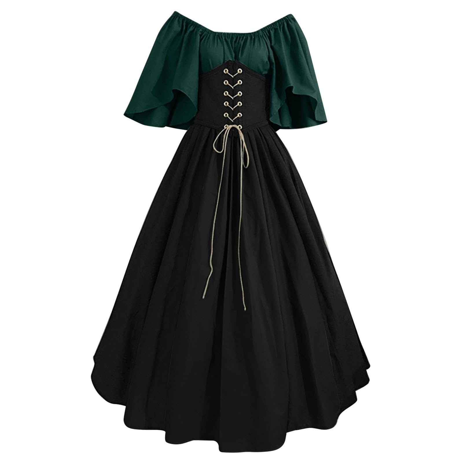 Womens Renaissance Costume Vintage Elegant Lace up Halloween Gown Princess Dress with Corset Medieval Evening Party Prom Cocktail Swing Victorian Dresses for Ladies