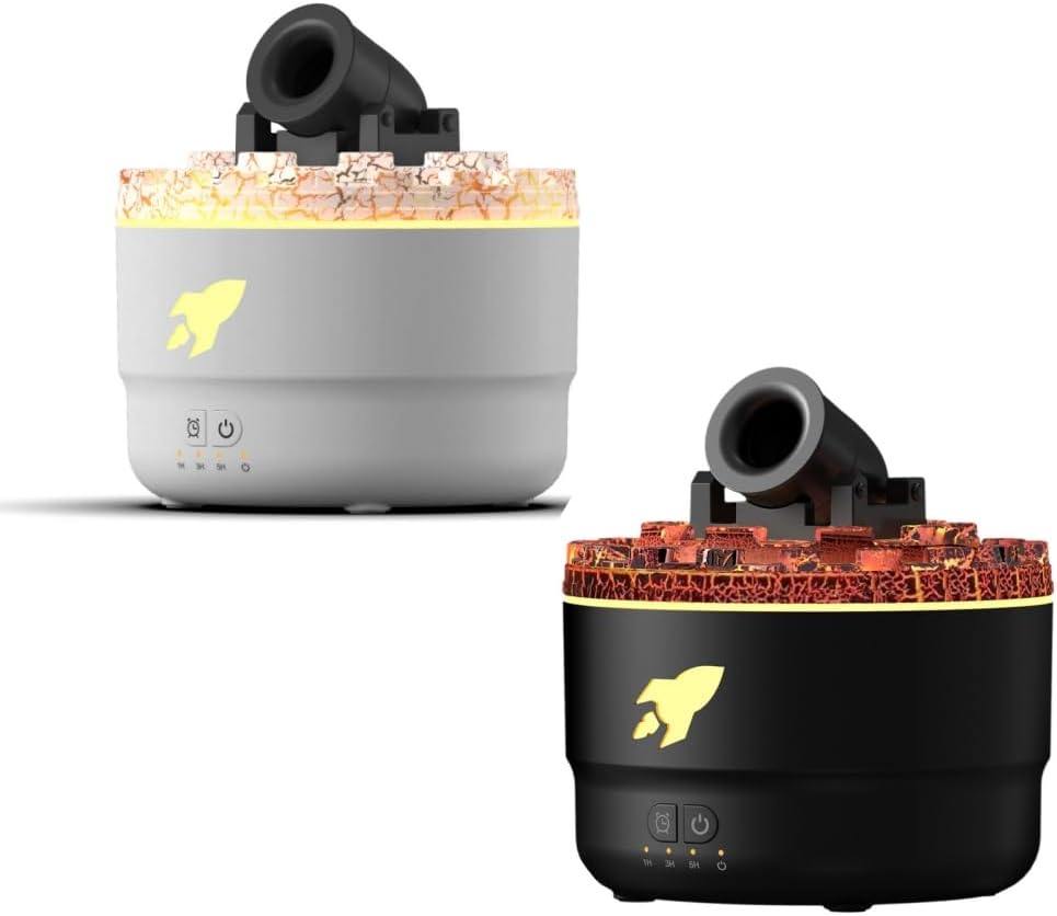 Portable cannon humidifier cannon blast aroma humidifier with colorful LED lights cool mist humidifiers for bedroom plants car desk (Black+White)