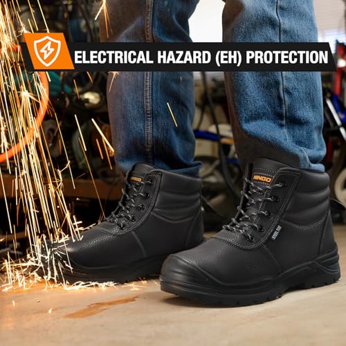 Image of NINGO Steel Toe Work Boots for Men, Non Slip & Puncture Resistant Construction Boots with Breathable Lining, EH Protection, Comfortable Mens Safety Leather Work Shoes for Industrial, Walking Warehouse