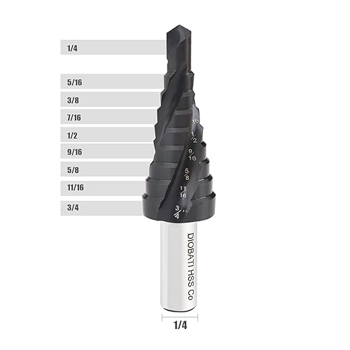 Miniatura 3 de Broca escalonada cobalto M35 tres flautas espirales 14" - 34" - para metal, acero inoxidable, aluminio, madera, plástico