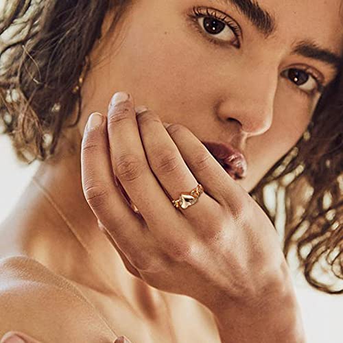 Gdcoin Gold Ring For Women Love Heart Stacking Rings丨14K Gold Plated Link Chain Rings丨Promise Band Ring Hypoallergenic丨Size 6 #TOP3