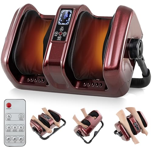 Image of Giantex Foot Massager with Heat and Remote Control, Calf Massager with 3 Massage Settings, Timer, Washable Cover, Adjustable Stand, Foot Massage Machine for Calf Arms Relax, Gift for Women Men (Red)