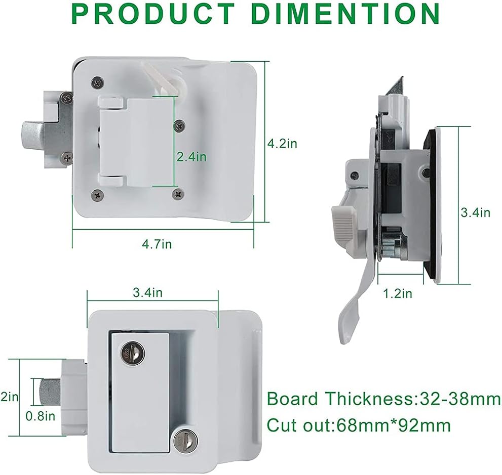 Door Lock Handle for Rv Trailer Camper, Lock Replacement with Deadbolt, Zinc Alloy Metal Security Kit with 2 Keys, for Travel Trailer Camper Bus Yacht Truck (Color : Black) (White)