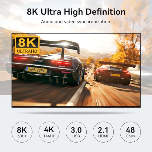 Image of HDMI KVM Switch 1 Monitor 4 Computers 8K 60Hz KVM Switches 4 Port for 4PCs Share 1 Monitor and Four USB Devices Like Keyboard Mouse Printer etc. Includes Accessories - 8K