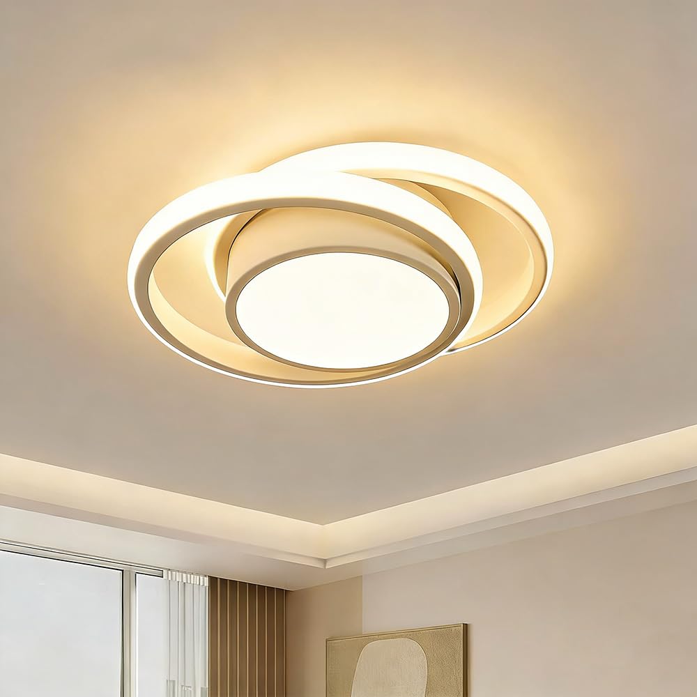 Ccarzzi Ceiling Light 32W Modern Double Round LED Ceiling Light, 3000/4500/6500K 3 Adjustable Levels, White Aluminum Ceiling Light for Bedroom, Living Room, Hallway, Kitchen, Balcony