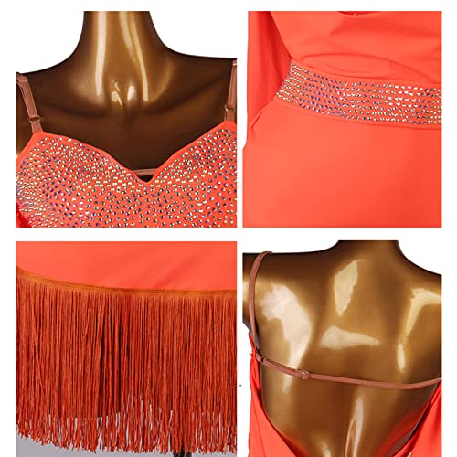 Vestido De Dança Latina Feminino, Suspensórios Sexy Sem Costas Sem Mangas Com Borla Strass Saia De D