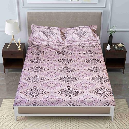 Image of Pure Source India Pure Cotton Elegance Bedding Set, Dreamy Cotton Comfort Double Bed Sheet with Pillow Covers (Rangoli Rose Brown)