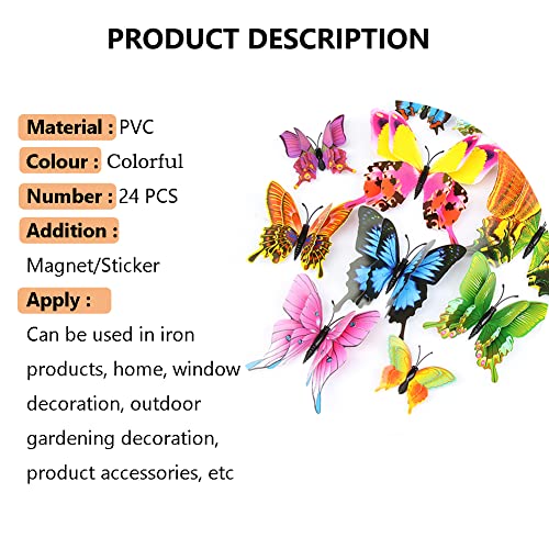 Cl-Link 24Pcs 3D Butterfly Wall Decals Butterflies Wall Stickers Removable Phoenix Tail Colorful Double Wing Butterfly Decor For Girls Stickers Kids Bedroom And Room Decoration Art Mural #TOP2