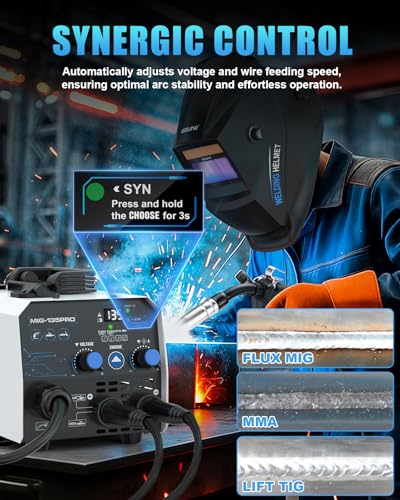 Image of AZZUNO 135A 3-in-1 MIG Welder Machine 110V, Gasless Welder /Lift TIG /Stick Welding Machine with Auto Darkening Welding Helmet, Portable Wire Feed Welder with Welding Hood