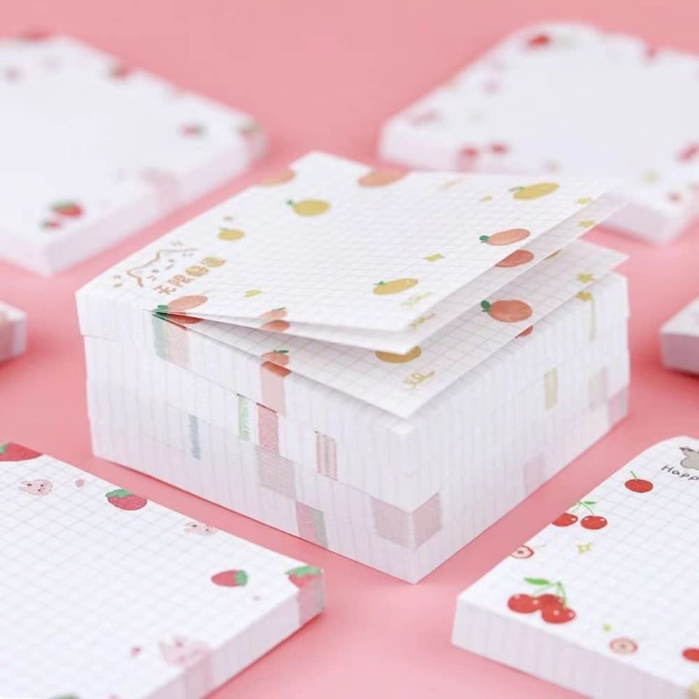 Paquete de 4 bonitas notas adhesivas Kawaii, bloc de notas adhesivas de 3.1 x 3.1 pulgadas, bloc de notas autoadhesivas de frutas coloridas para niñas, bricolaje, oficina, hogar, escuela (320 hojas