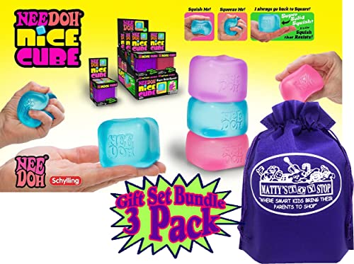 Nice Cube Translucent NeeDoh...Groovy Glob! Squishy, Squeezy, Popping, Stretchy Stress Fidget Cubes Complete Gift Set Party Bundle with Storage Bag - 3 Pack (Purple, Pink & Blue) image 9