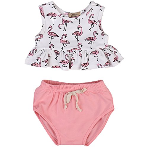 Summer Newborn Infant Baby Girl Flamingo Ruffle Vest Tops Bottom 2PCS Outfit Clothes Set (6-12 Months)