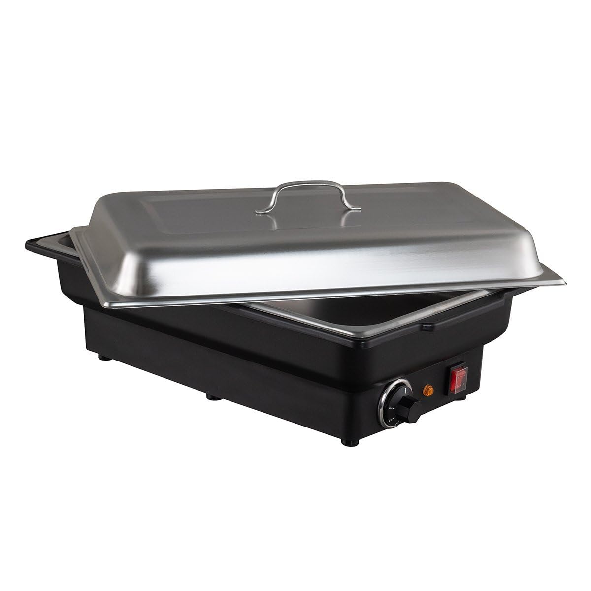 GastroHero Elektro-Chafing Dish, für GN 1/1 Behälter, Schwarz CDGN1/1E | mit passendem Deckel & handlichen Griffen, Edelstahl, +30 °C bis +90 °C, GN 1/1 Behälter mit 6,5 cm Tiefe, 58x35x25 cm