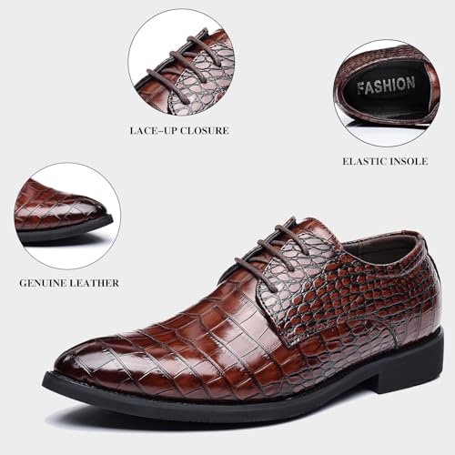 Men's Genuine Leather Lace Up Business Oxford Shoes,Classic Pointed Toe Comfortable Dress Shoes,Elastic Insole,Medium Arch Support,Non-Slip Rubber Outsole3