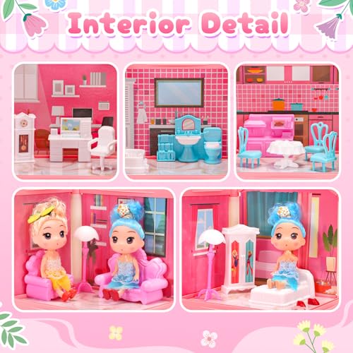 Image of AmiDear Dollhouse with 4-Story 11 Rooms, Dream Gift Princess Doll House Playset with Furniture Pool Slide, Pink Toddler Toy House for 3 4 5 6 7 8 9 10 Year Old Girls