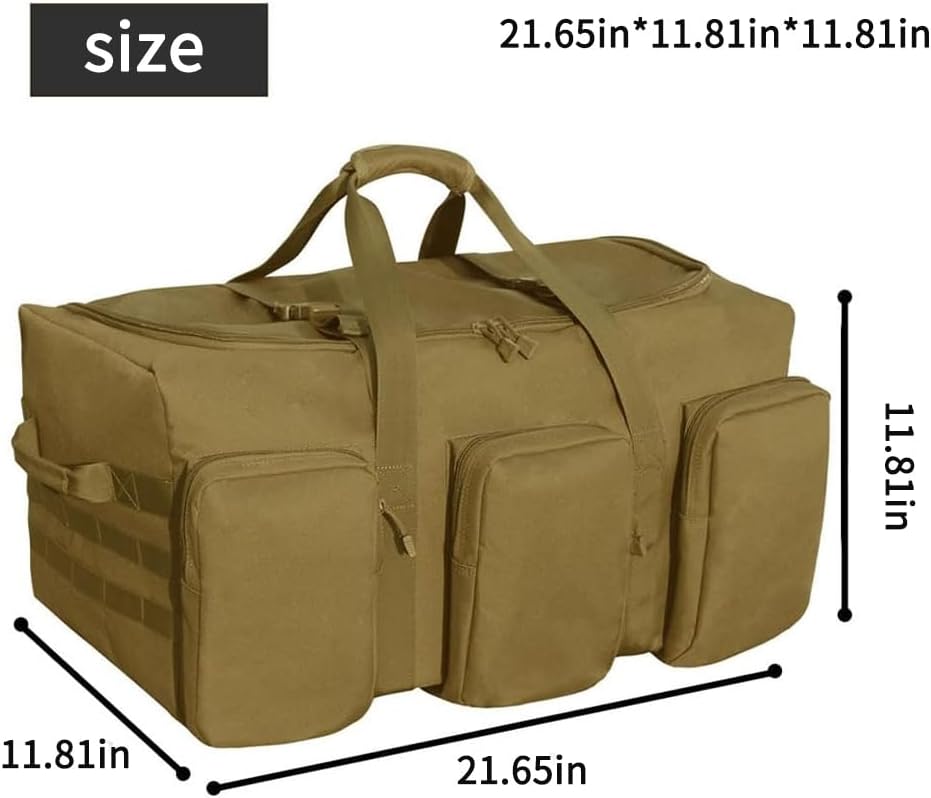 Large Military Travel Duffle Bag Tactical Camping Storage Utility Tote Bag Camping Kitchen Organizer with Deployment Cargo Bag Travel Sports Equipment (Khaki, Medium 21.65"x11.81"x11.81")