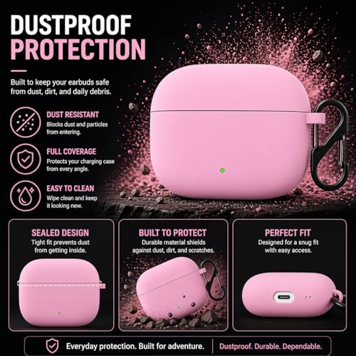 Image of Anvique Silicone Case Cover for Oneplus Nord Buds 4 Pro, Scratch Resistance, Shock Absorption, with Premium Carabiner (Pink)