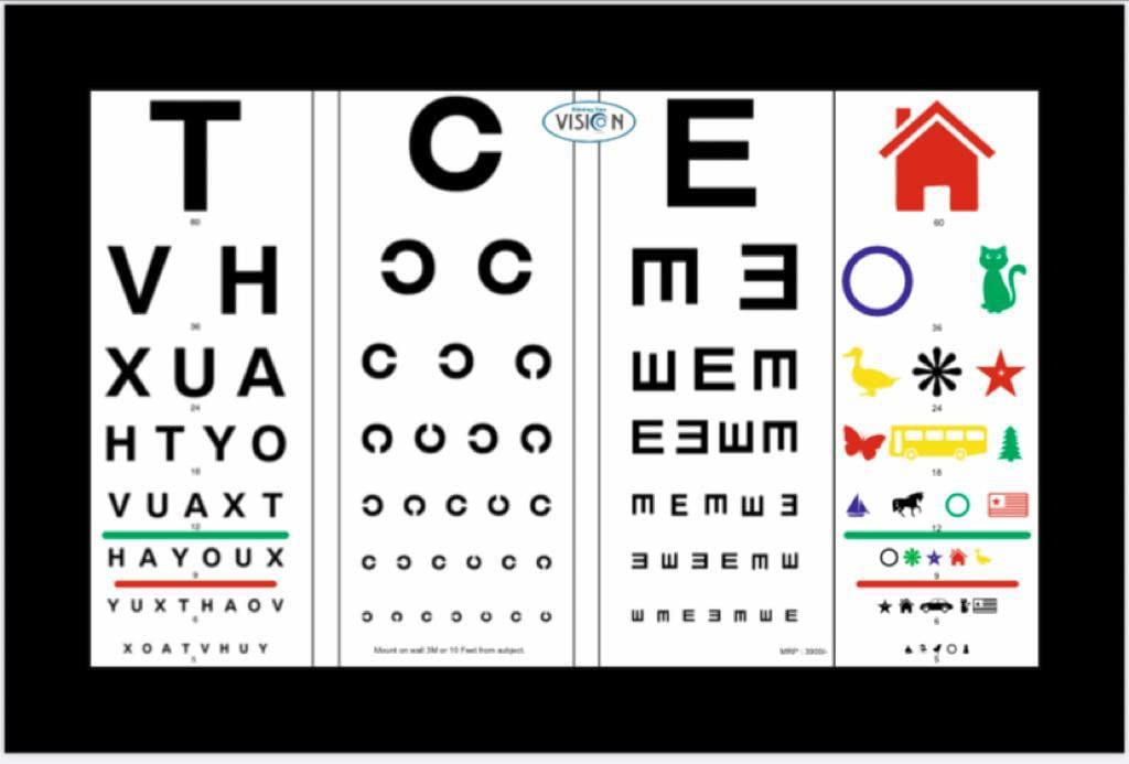 All in one Vision Testing Paper Chart for 3M or 10 feet Distance (Alphabet, C, Tumble E, Image Chart)-image-15