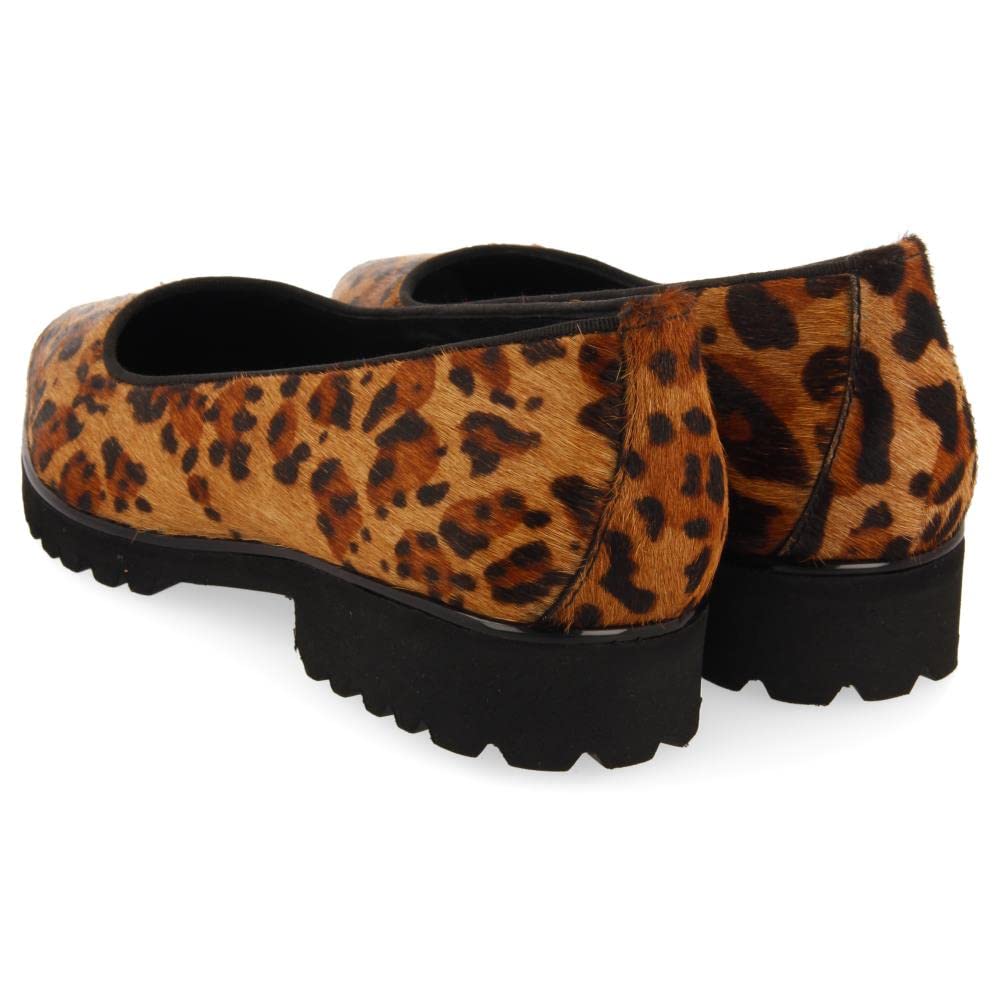 Ballerine in Pelle con Fantasia Leopardata e Suola Spessa Tipo Track da Donna ruka