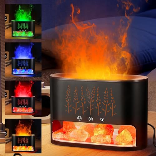 Diffuseur d'Huiles Essentielles avec Lampe de Sel de l'Himalaya, 150ml, Humidificateur à Brume Froide, Luminosité Multicolore (Black)