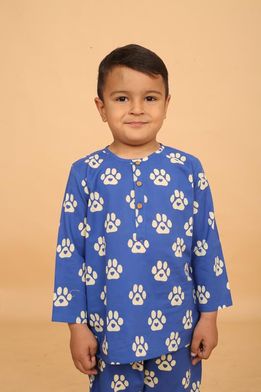Image of Boys Cotton Night Suit | Jaipur Handblock Print Pajama Set for Kids | Boys Sleepwear | Kids Pajama Set | Baby & Toddler Sleep Suit | Combo Pack of 2