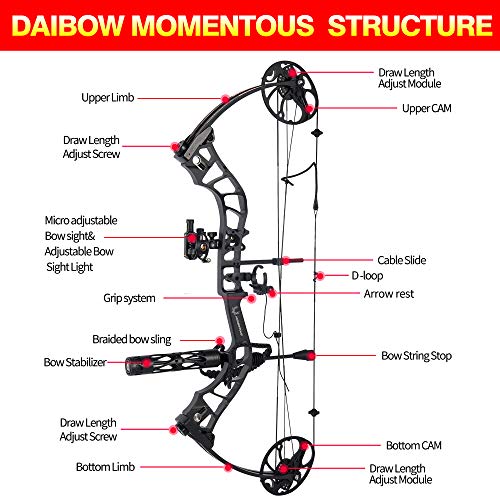 TOPOINT ARCHERY Daibow MOMENTOUS Compound Bow Package,CNC Milling Bow Riser,USA Gordon Composites Limb,BCY String,19"-30" Draw Length,19-70Lbs Draw Weight,IBO 320fps (Forest CAMO)