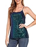 kayamiya Women's Spaghetti Strap Sequin Top Sparkly Party Club Camisole Vest Tops Symphony Green S