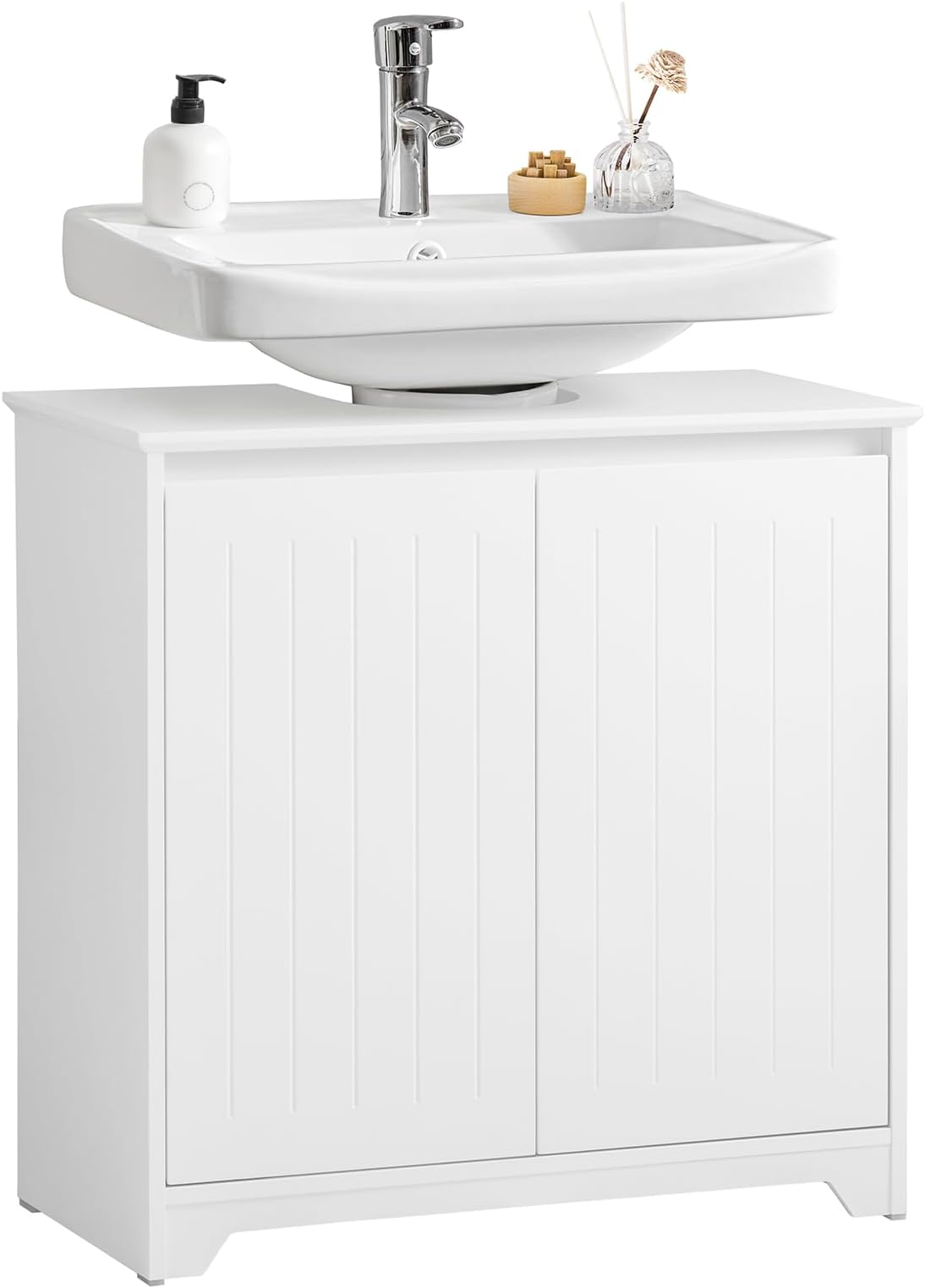 SoBuy BZR108-II-W, Under Sink Cabinet Bathroom Vanity Unit Bathroom Storage Cabinet with 2 Doors, Suitable for Pedestal Sinks