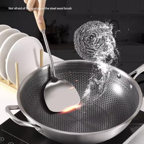 Pumixiy Cooking Pot Stainless Steel Wok with Lid for Honeycomb 3-Ply Thickened Fry Pan for Less Smoke Compatible with Gas and Induction Stoves(32CM) - Image 2