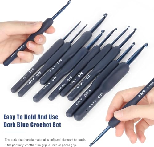 Image of VIRADHAM Crochet Kit for Beginners - 9 PCS Ergonomic Crochet Hooks Set with Yarn Balls, Stitch Markers, Plastic Needles, Scissors & Knitting Accessories for DIY Craft Projects (Black Hook+Yarn Set)