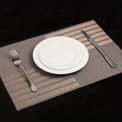 Image of YELONA Placemats Set of 8, Heat-Resistant Woven Vinyl Table Mats, Non-Slip & Washable Dining Tablemats for Kitchen & Dinner Decor, Bistre Brown (45cm x 30cm)