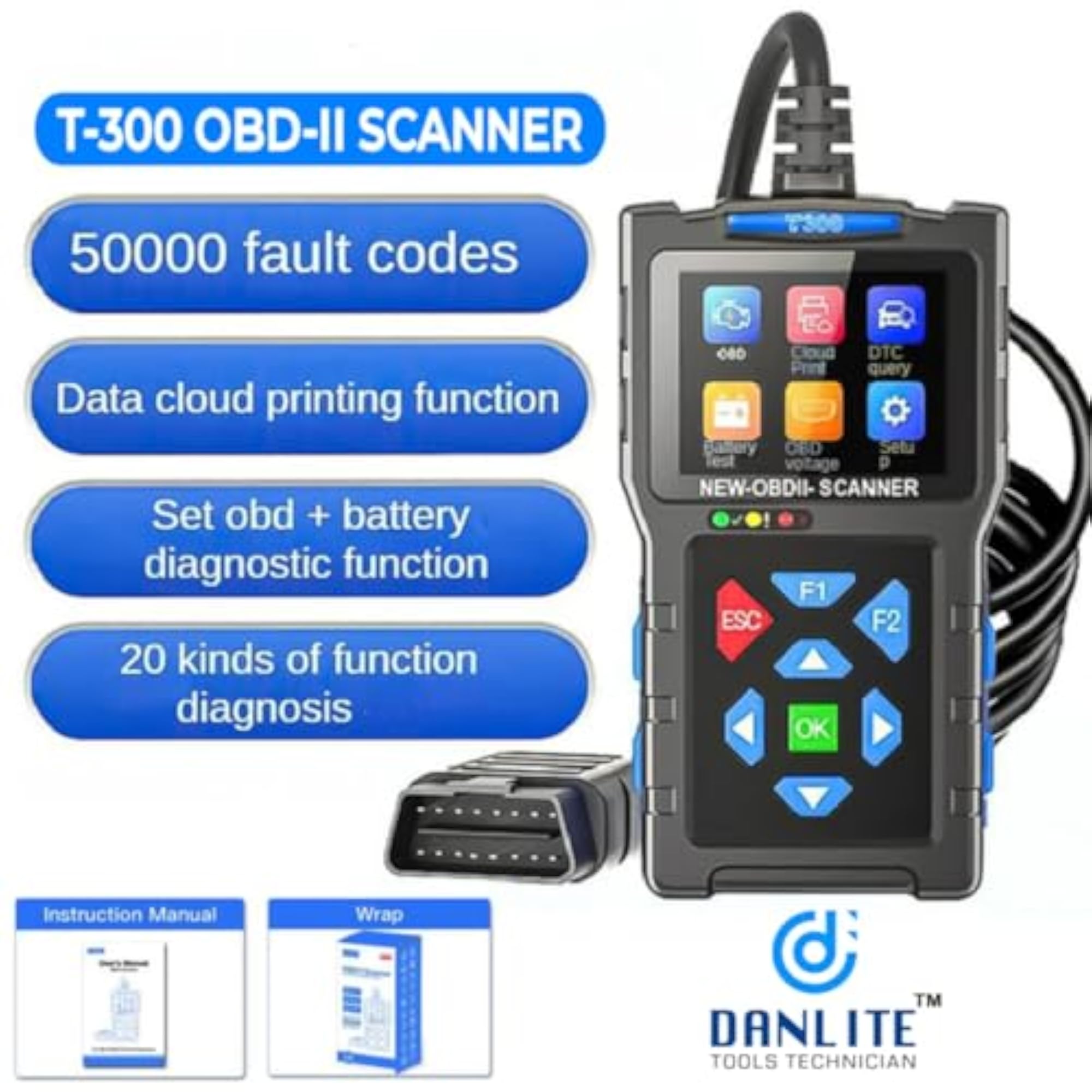 BS6 BS7 Bike Scanning Cable with T300 OBD-II Scanner