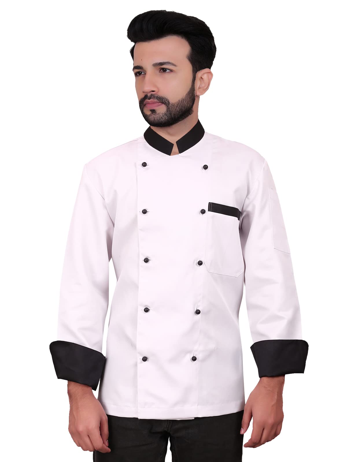 Unisex Chef Coat Contrast,PolyCotton, Mushroom Button-picture-41