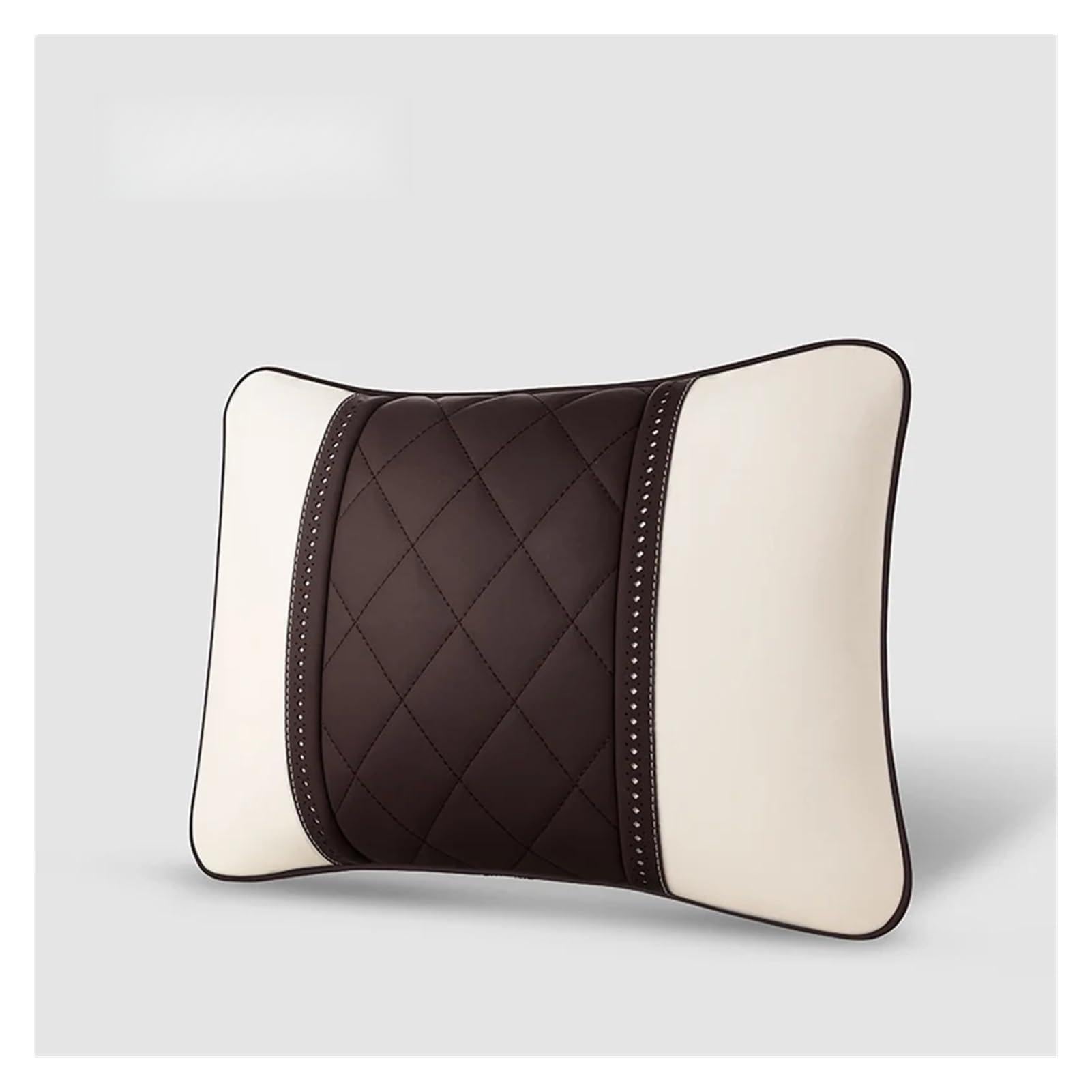 Hviyroi car seat cushion Car Seat Lumbar Pillow Headrest NAPPA Leather Neck Rest Luxury Accessories(Beige Coffee)