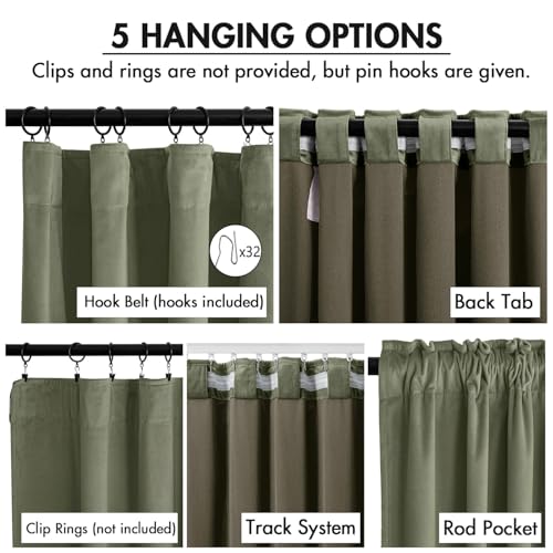 Image of MIULEE Velvet Curtains 50W x 96L 2 Panels Sage Green Blackout Curtains | Luxury velvet fabric, pinch pleat design, back tab hooks, thermal insulated, blackout light blocking, for living room bedroom