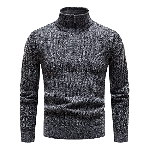 Pull homme slim gris foncé col roulé à demi-fermeture éclair en tricot taille XL pour mi-saison