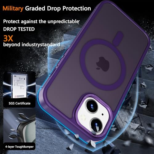Image of Magnetic iPhone 13 mini case,Compatible with Magsafe, Military-Grade Protection,Slim Translucent Matte Shockproof with Anti-Scratch Anti-Fingerprint Phone Cover (deep Purple, iPhone 13mini)