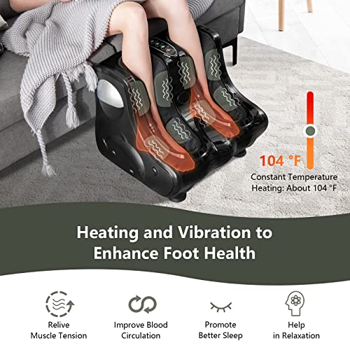 Image of Giantex Foot and Calf Massager with Heat - Shiatsu Foot Massager Machine with Vibration, Deep Kneading, 3-Level Intensity Modes, Electric Foot Massager for Tired Feet, Leg, Calf Pain Relief (Black)