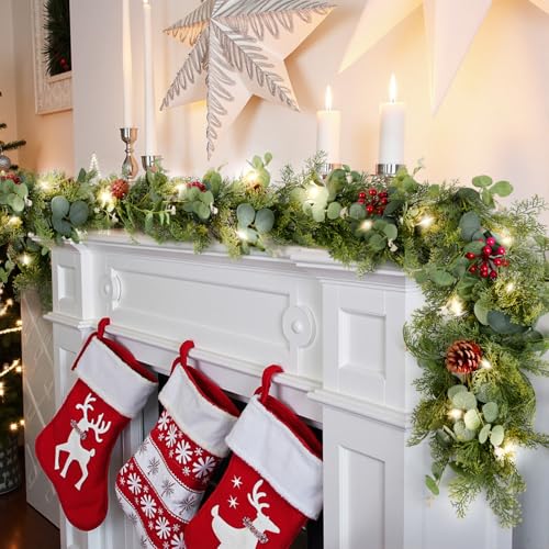SeasonBliss 6ft Christmas Garland, Norfolk Pine Lighted Garland with...
